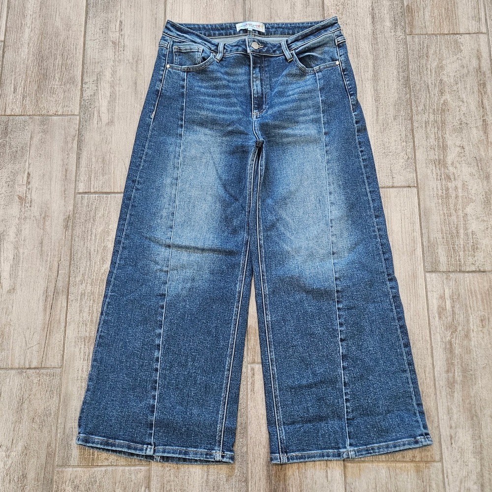 Freckled Poppy Risen Jeans Wide Leg Cropped Size 11/30 Seam High Rise Boho Retro